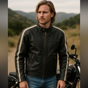 The Original Arizona Jean Company Men's Faux Leather Moto Race Jacket Size L